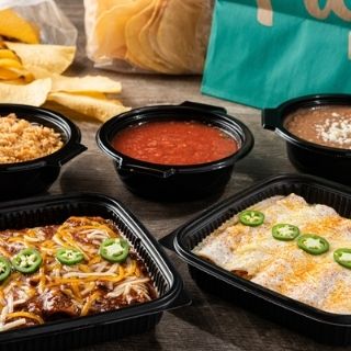 Enchilada Family Meal: Ten enchiladas. Choose from cheese & onion, seasoned ground beef or chicken tinga. Served with Mexican rice, choice of beans and our famous chips & salsa.