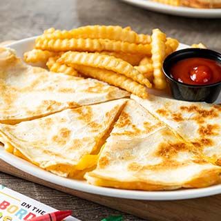 Kids Quesadilla: It’s like a grilled cheese, but with a tortilla cut into 4 triangles. Cheese or chicken available.